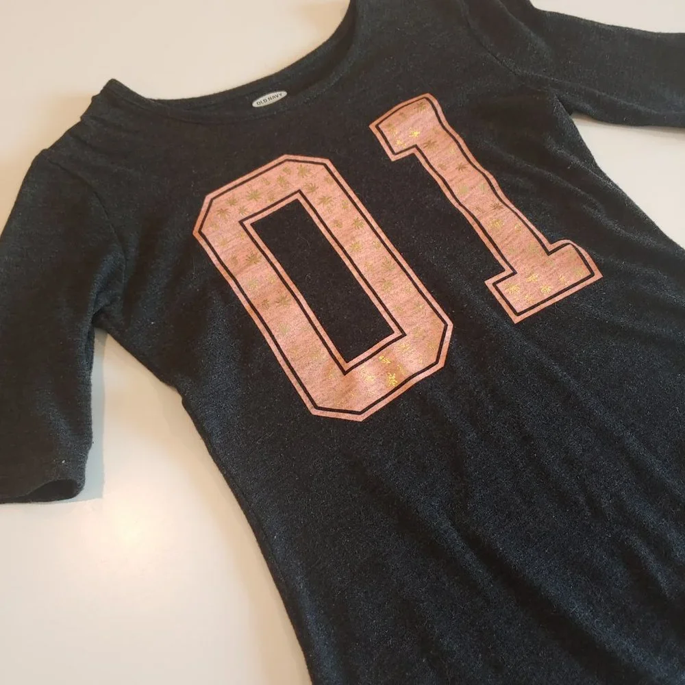 Old Navy | Black Heather Slightly Shaped 01 Short Sleeve Tee Shirt Metallic | M